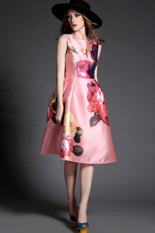 WOMEN'S ELEGANT WEAR TO WORK SLEEVELESS PRINTING VOCATION DRESS