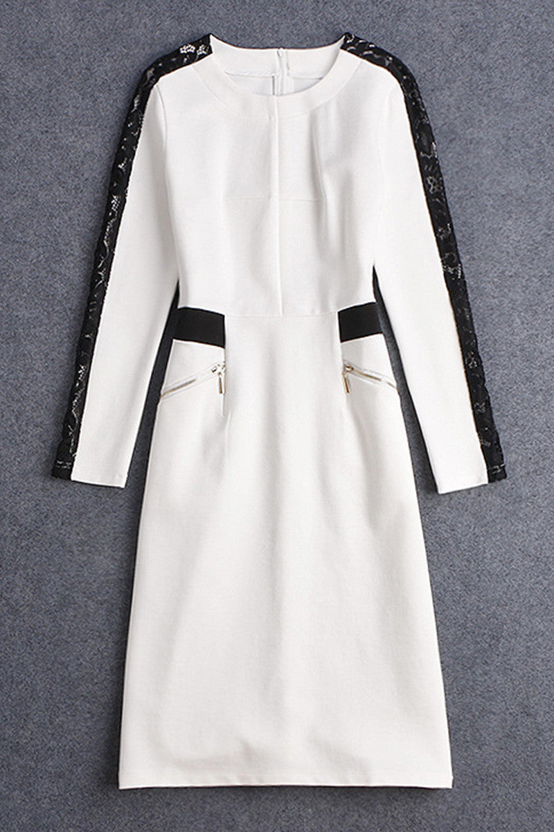 High Waist Ponte Joint Lace Dress