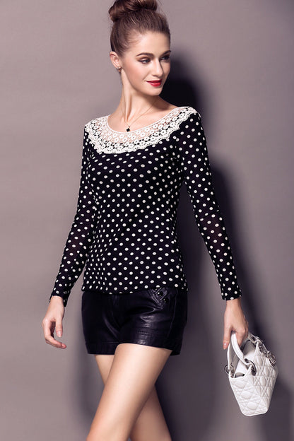 WOMEN'S CASUAL DOT PRINTING BOAT NECK LONG SLEEVE TOP