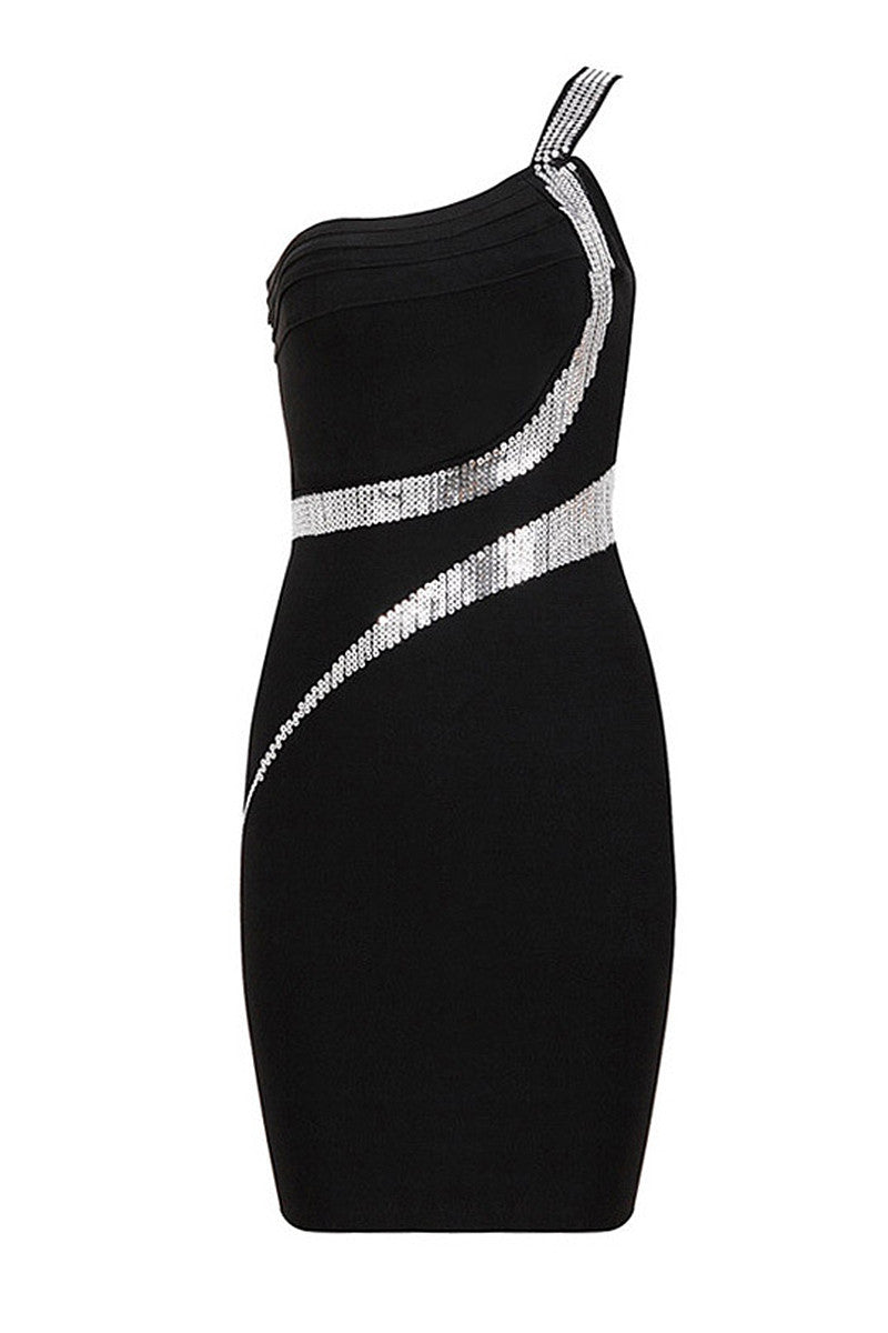 Sexy One Shoulder Beaded Mini Club Dress