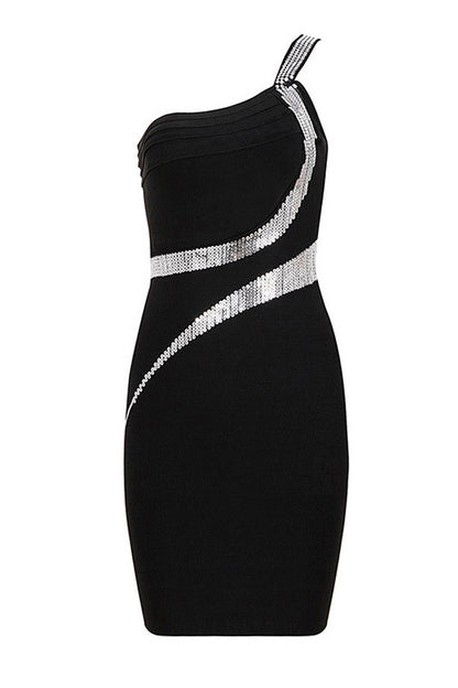 Sexy One Shoulder Beaded Mini Club Dress