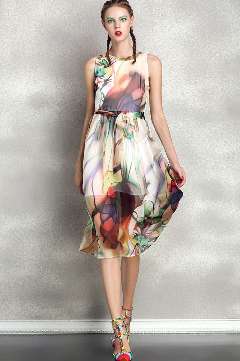 [30% OFF TILL 7 APR] Casual Sleeveless Floral Printed Vacation Midi Dress