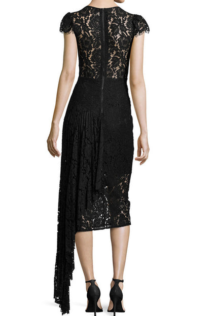 [50% OFF TILL 8 APR] Round Collar Sheer Lace Irregular Tail Slim Party Dress
