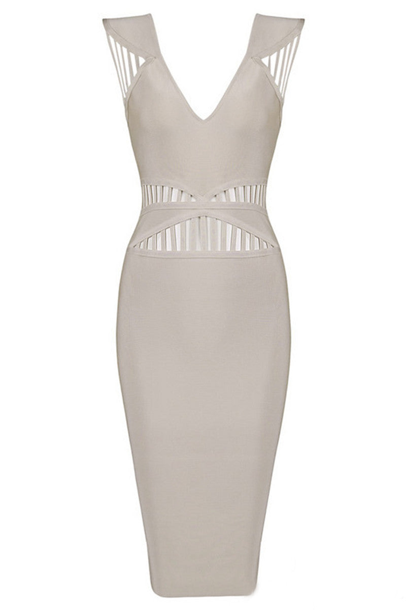 Deep-V Spaghetti Bodycon Midi Wrap  Dress