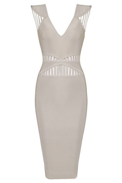 Deep-V Spaghetti Bodycon Midi Wrap  Dress