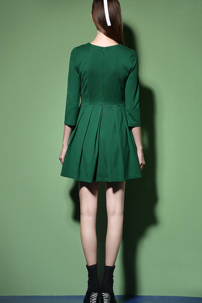 women's casual printing round neck 3/4 sleeve short dress