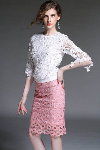 Women's Slim Lace Dress Boat Neck Half Sleeve Casual Short Dress