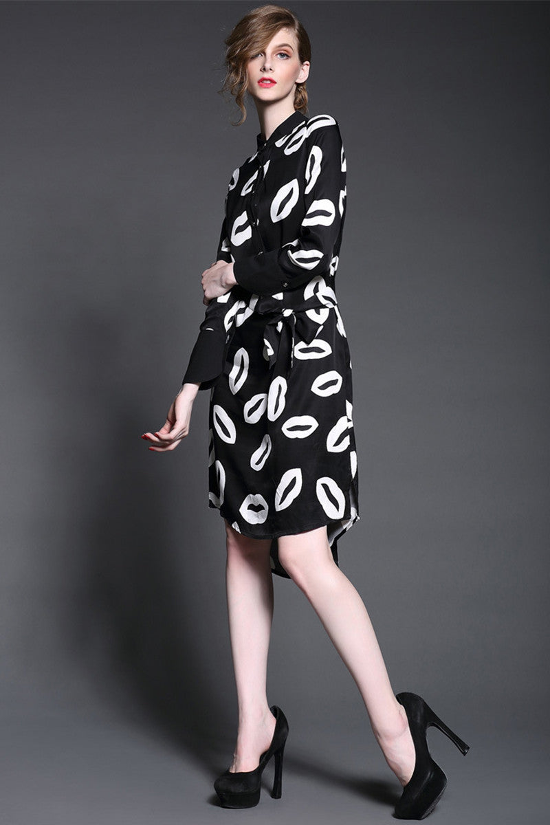 Women's Casual Printing Graffiti Dress Long Sleeve Mandarin Collar Dress - NJOYDRESS - 2