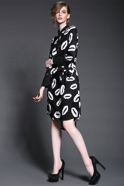Women's Casual Printing Graffiti Dress Long Sleeve Mandarin Collar Dress - NJOYDRESS - 2