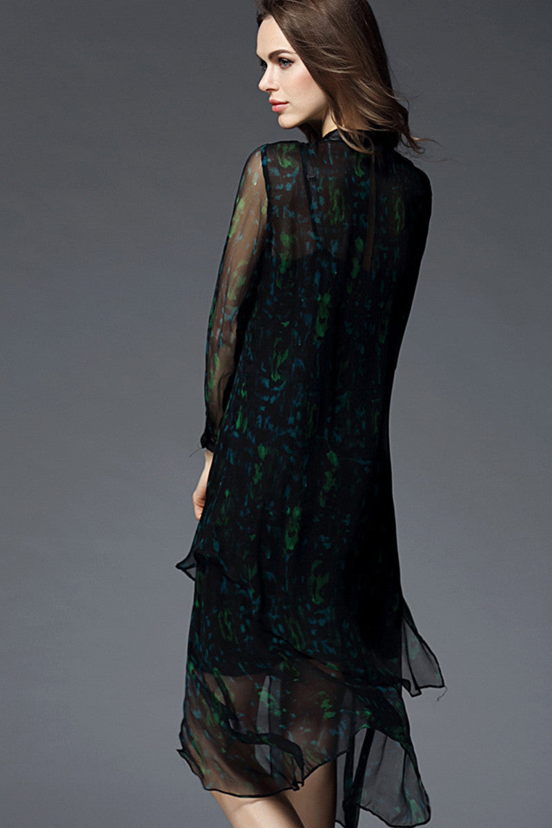 Elegant Chiffon Sleeve Sheer Cocktail Party Dress