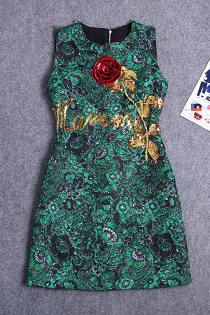Jacquard Rose Embroidered Cocktail Short Dress