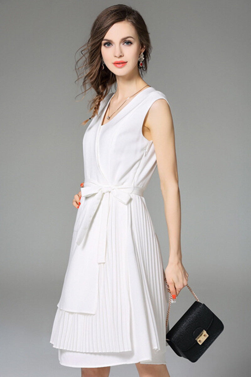 [30% OFF TILL 8 APR] Elegant V Neck Layer Irregularity Mini Dress With Belt