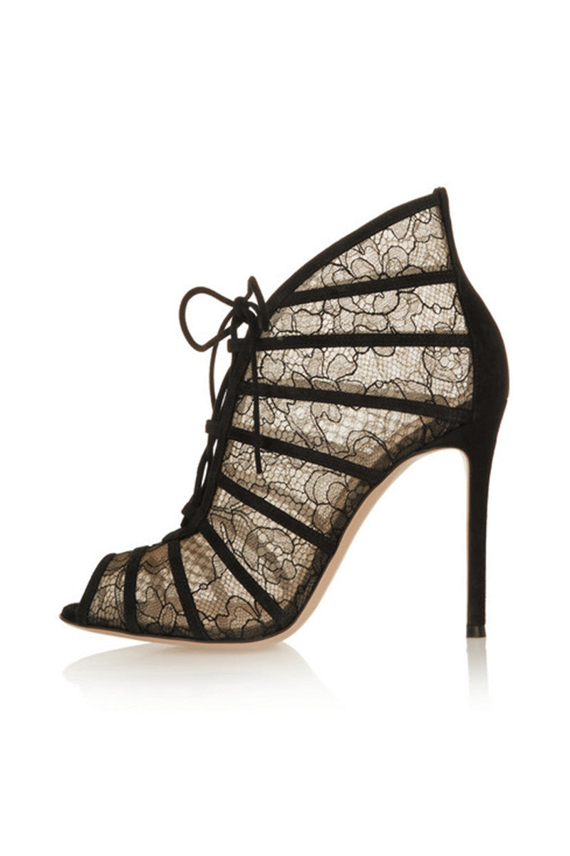 Peep Toe Lace-up Caged Cut Out Heels