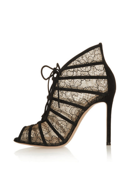 Peep Toe Lace-up Caged Cut Out Heels