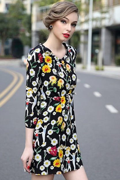 Little Daisy Floral Printing With String On Waist Short Dress