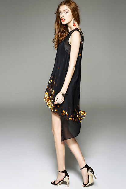 Hi-Low Bubble Print Bottom Sleeveless Dress