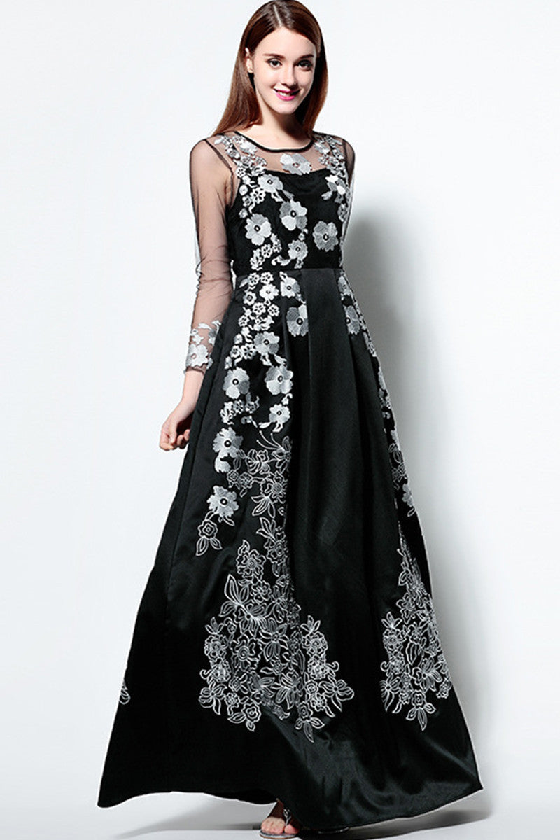 Embroidered Illusion Long Bridemaid Dress
