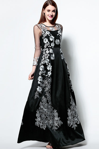 Embroidered Illusion Long Bridemaid Dress