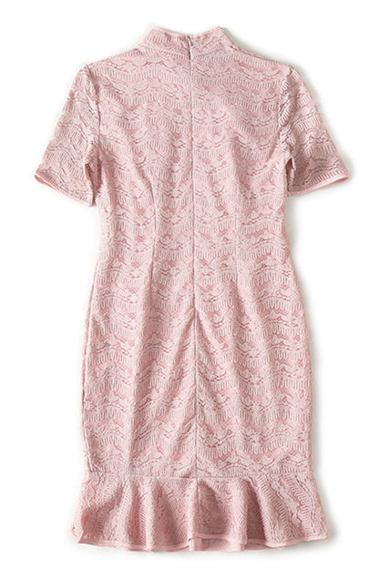 Elegant Lace Stand Collar Falbala Peplum Mini Dress