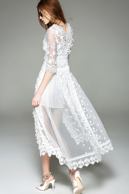 Grace V Neck Half Sleeve Stitchwork Dress