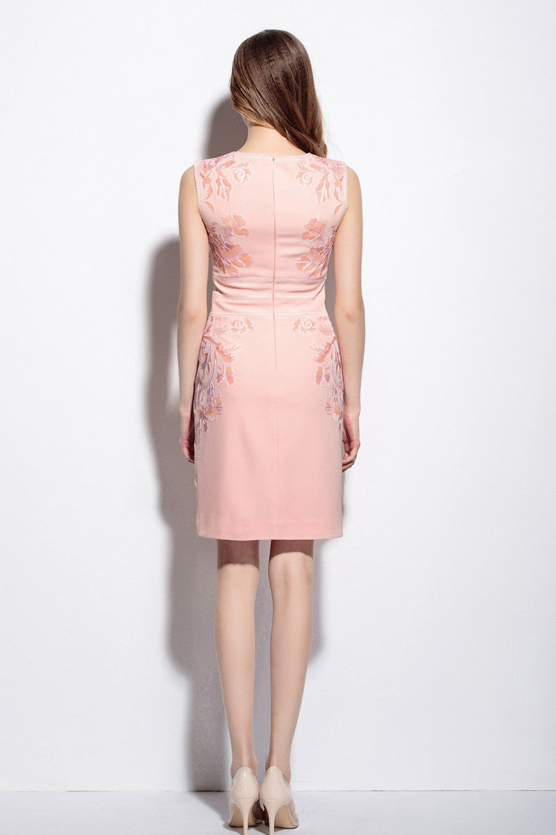 [30% OFF TILL 7 APR] Round Collar Floral Lace Embroidery Slim Wrap Dress