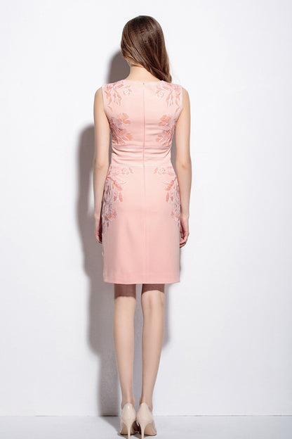 [30% OFF TILL 7 APR] Round Collar Floral Lace Embroidery Slim Wrap Dress