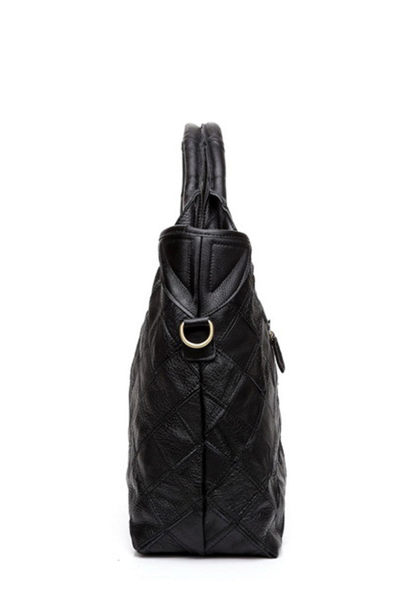 Quilted Genuine Leather Satchel Briefcase Shoulder Handbag