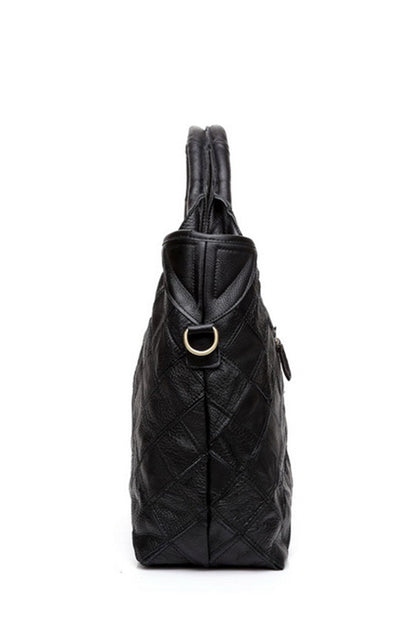 Quilted Genuine Leather Satchel Briefcase Shoulder Handbag