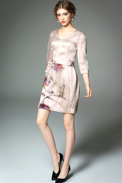 WOMEN'S ELEGANT ROUND NECK HALF SLEEVE PRINTING SHORT DRESS