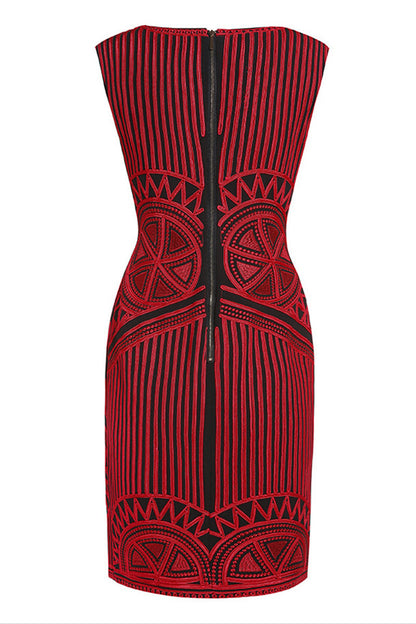Round Collar Sleeveless Slim Embroidery Wrap Dress