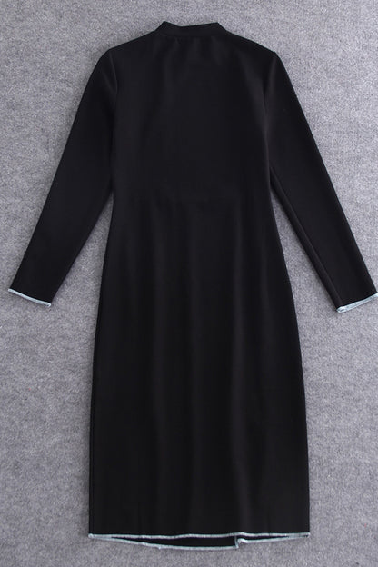 WOMEN'S ELEGANT SLIM BLACK WEAR TO WORK LONG SLEEVE COCKTAIL PARTY DRESS