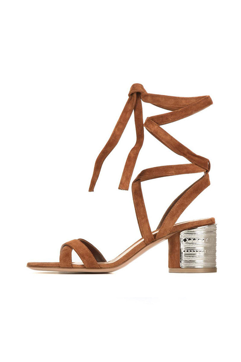 Open Toe Strappy Lace-up Chunky Sandals