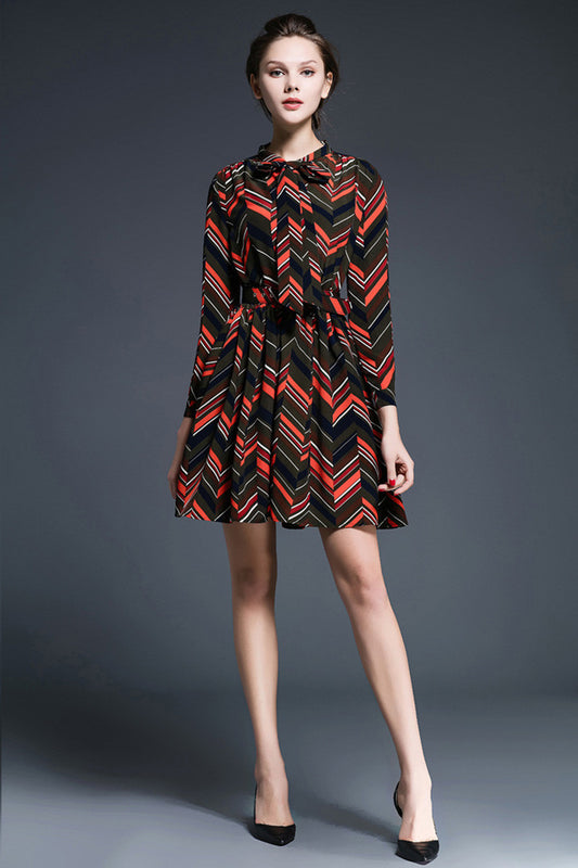 Wave Pattern With Bowknot Dress - NJOYDRESS - 1