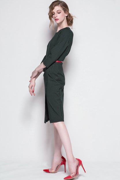 Women's Slim Fit Elegant Boat Neck Wear to Work Green Dress