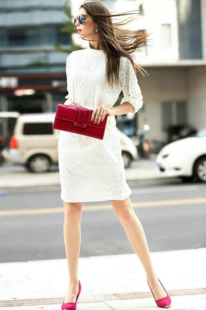 Puff Sleeve Full Lace Dress with Self Belt