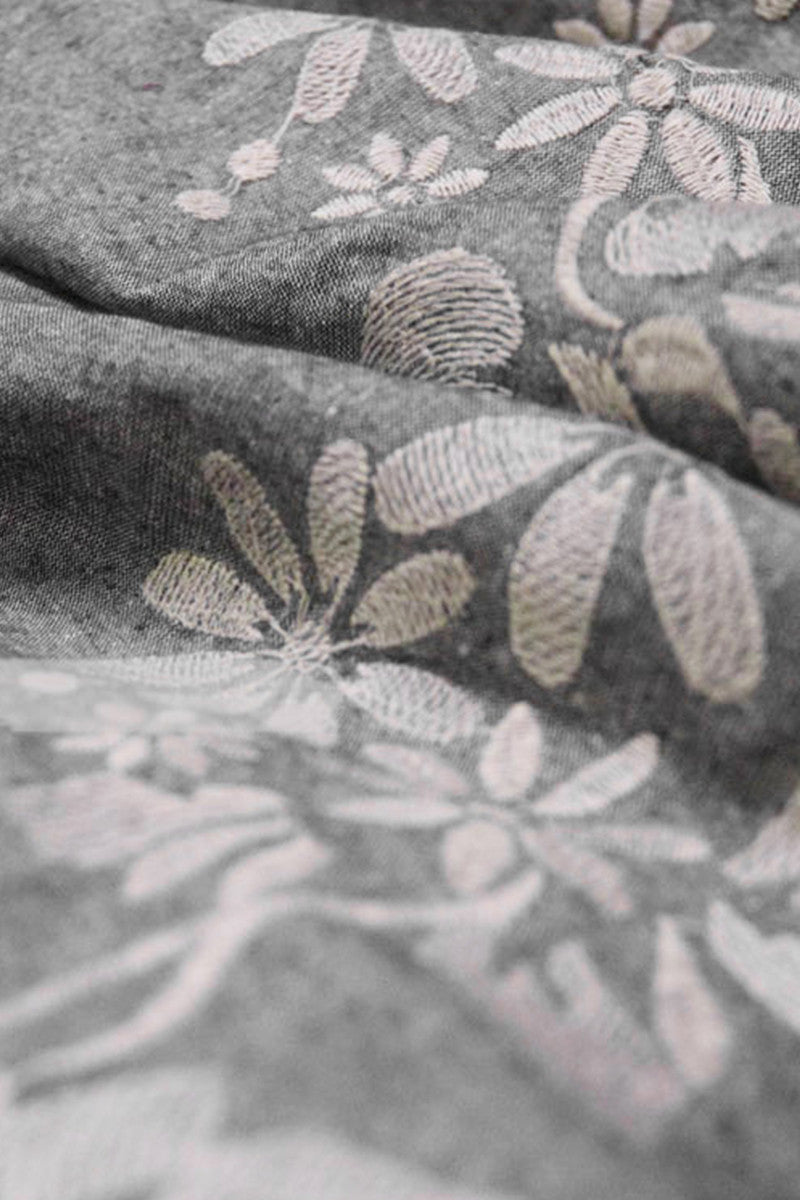 Middle Gray Smoking Elastic Wide Bottom Embroidered Maxi Casual Sundress