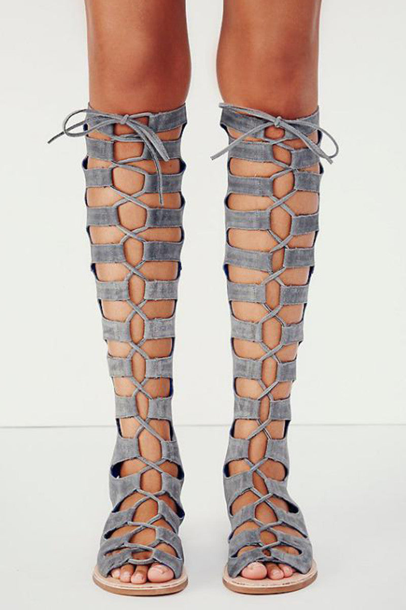 Peep Toe Gladiator Lace-up Shandal Boots