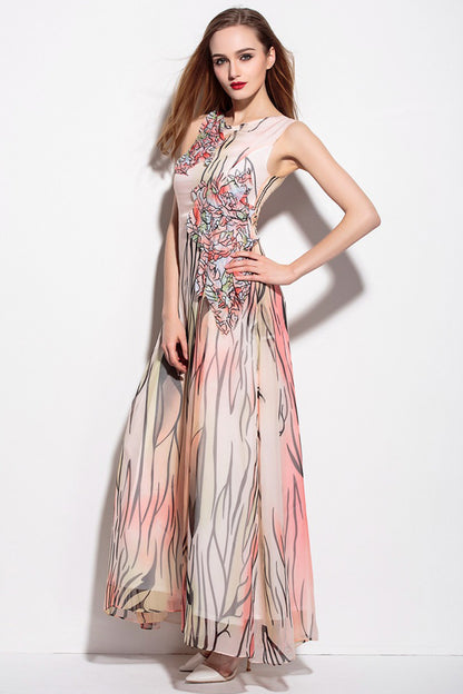 Elegant Sleeveless Floral Boho Ball Gown