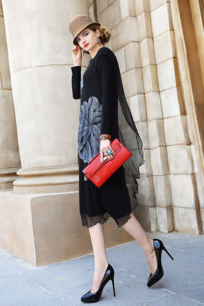 Round Neck Crepe Midi Shift Dress