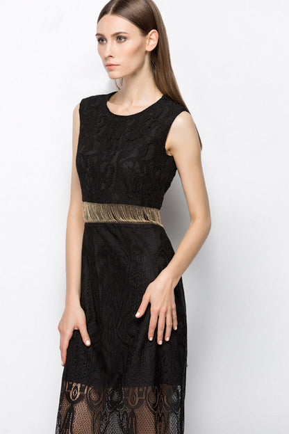Round Collar Embroidery Beaded Waist Tassel Flapper Dress