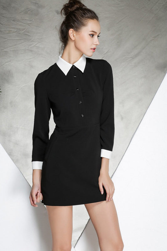 Women's Casual Wear to Work Dress Polo Neck 9 Sleeve Slim Dress