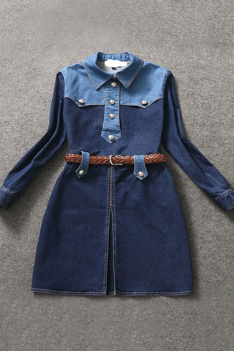 Denim Dress With High Front Slit