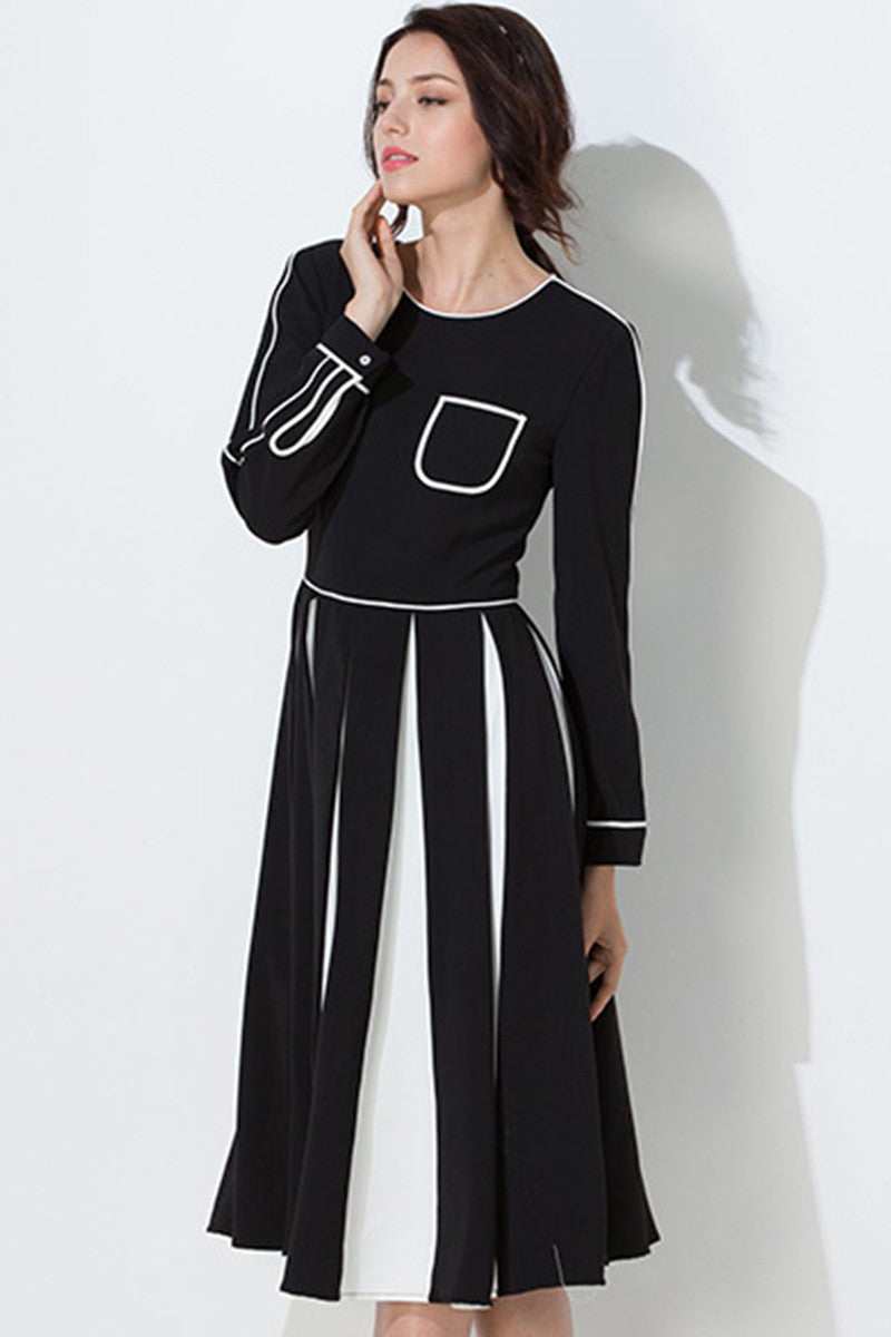 White Black Contrast Stripe Dress