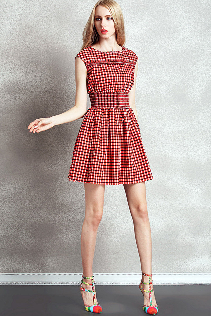 [30% OFF TILL 7 APR] Casual Plaid Round Neck Slim Mini Dress