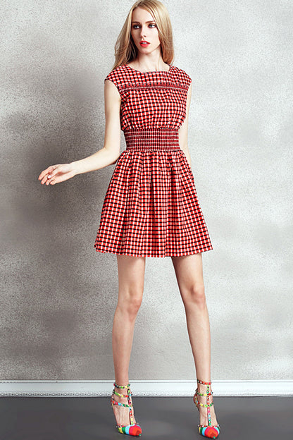 [30% OFF TILL 7 APR] Casual Plaid Round Neck Slim Mini Dress