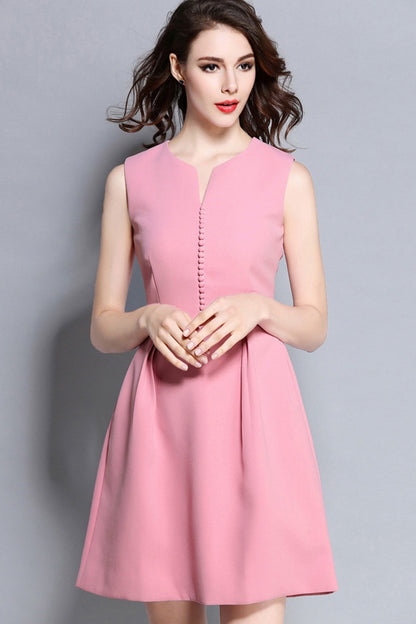 Simple Peach Pink With Lined Cover Button Short Cocktail Dress