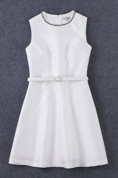 Beaded Neck Round Sleeveless Dress