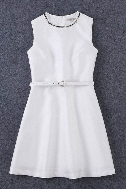 Beaded Neck Round Sleeveless Dress