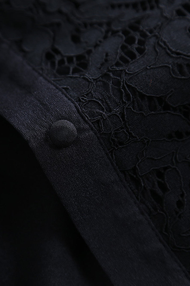 Round Collar Lacing Bow  Button Lace Shirt - NJOYDRESS - 4