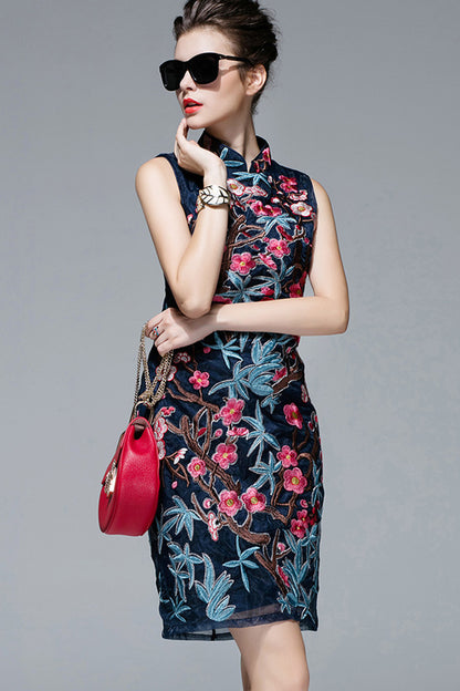 Flower Embroidery Sleeveless Chirpaur